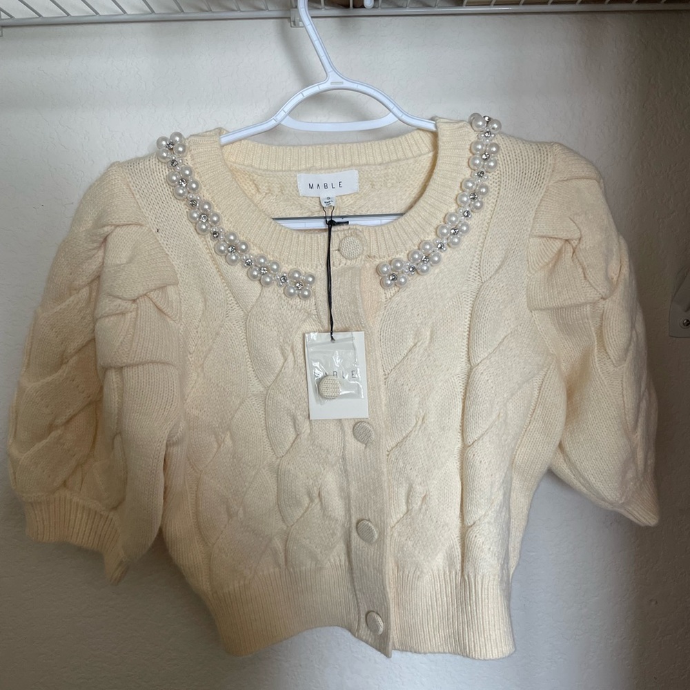 MABLE Cream Pearl-Embellished Cardigan